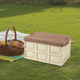 Maxbell Collapsible Storage Bin Container with Wooden Lid for Indoor Fishing Outdoor Light Coffee 55L