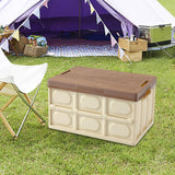 Maxbell Collapsible Storage Bin Container with Wooden Lid for Indoor Fishing Outdoor Light Coffee 55L