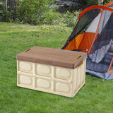 Maxbell Collapsible Storage Bin Container with Wooden Lid for Indoor Fishing Outdoor Light Coffee 55L