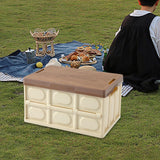 Maxbell Collapsible Storage Bin Container with Wooden Lid for Indoor Fishing Outdoor Light Coffee 55L