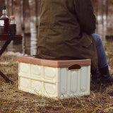 Maxbell Collapsible Storage Bin Container with Wooden Lid for Indoor Fishing Outdoor Light Coffee 55L