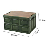 Maxbell Collapsible Storage Bin Container with Wooden Lid for Indoor Fishing Outdoor Dark Green 30L