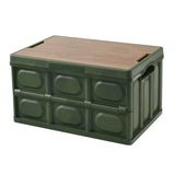 Maxbell Collapsible Storage Bin Container with Wooden Lid for Indoor Fishing Outdoor Dark Green 30L