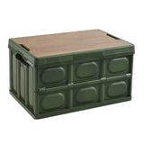 Maxbell Collapsible Storage Bin Container with Wooden Lid for Indoor Fishing Outdoor Dark Green 30L