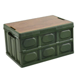 Maxbell Collapsible Storage Bin Container with Wooden Lid for Indoor Fishing Outdoor Dark Green 30L