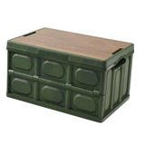 Maxbell Collapsible Storage Bin Container with Wooden Lid for Indoor Fishing Outdoor Dark Green 30L