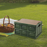Maxbell Collapsible Storage Bin Container with Wooden Lid for Indoor Fishing Outdoor Dark Green 30L
