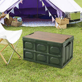 Maxbell Collapsible Storage Bin Container with Wooden Lid for Indoor Fishing Outdoor Dark Green 30L