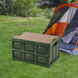 Maxbell Collapsible Storage Bin Container with Wooden Lid for Indoor Fishing Outdoor Dark Green 30L