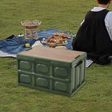Maxbell Collapsible Storage Bin Container with Wooden Lid for Indoor Fishing Outdoor Dark Green 30L