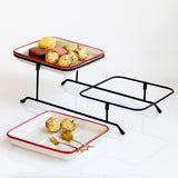 Maxbell 2 Tier Serving Tray Mini Cake Cupcake Stand with Rack for Wedding Buffet Red