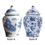 Maxbell Ceramic Tea Jar Blue White Porcelain with Lid for Dining Room Office Wedding Style A