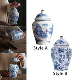 Maxbell Ceramic Tea Jar Blue White Porcelain with Lid for Dining Room Office Wedding Style A