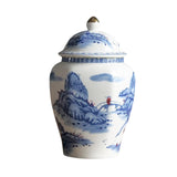 Maxbell Ceramic Tea Jar Blue White Porcelain with Lid for Dining Room Office Wedding Style A