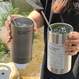Maxbell Thermal Mug with Lid Straw Double Wall for Travel Camping Grey 600ML