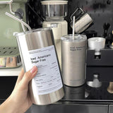 Maxbell Thermal Mug with Lid Straw Double Wall for Travel Camping Grey 600ML