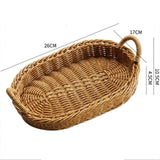 Maxbell Handmade Wicker Basket with Handle Picnic Basket for Cupboard Dining Room Oval with Iron Wire
