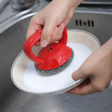 Maxbell Cleaning Brush Metal Mesh Scrubber Dish Scrubber Brush for Pot Tableware Red