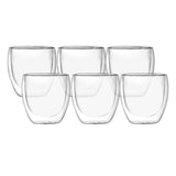 Maxbell 6x Double Walled Glass Coffee Cups Clear 80ml for coffee Cappuccinos