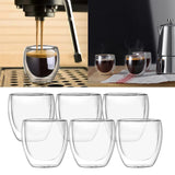 Maxbell 6x Double Walled Glass Coffee Cups Clear 80ml for coffee Cappuccinos