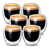 Maxbell 6x Double Walled Glass Coffee Cups Clear 80ml for coffee Cappuccinos