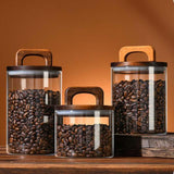 Maxbell Glass Storage Container Transparent Sealed Wooden Lid food tea 700ml