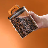 Maxbell Glass Storage Container Transparent Sealed Wooden Lid food tea 700ml