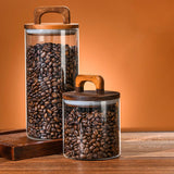 Maxbell Glass Storage Container Transparent Sealed Wooden Lid food tea 700ml