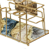 Maxbell Toothbrush Holder Storage Rack Holder Removable Tray for Home Vanity Blue and Gold