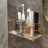 Maxbell Toothbrush Holder Storage Rack Holder Removable Tray for Home Vanity Blue and Gold
