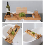 Maxbell Luxury Bamboo Bathtub Caddy Tray Bath Organizer Rack Bathtub Accessories bamboo color