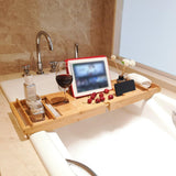 Maxbell Luxury Bamboo Bathtub Caddy Tray Bath Organizer Rack Bathtub Accessories bamboo color