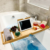 Maxbell Luxury Bamboo Bathtub Caddy Tray Bath Organizer Rack Bathtub Accessories bamboo color