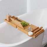 Maxbell Luxury Bamboo Bathtub Caddy Tray Bath Organizer Rack Bathtub Accessories bamboo color