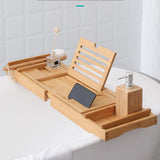 Maxbell Luxury Bamboo Bathtub Caddy Tray Bath Organizer Rack Bathtub Accessories bamboo color