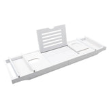 Maxbell Luxury Bamboo Bathtub Caddy Tray Bath Organizer Rack Bathtub Accessories white