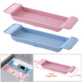 Maxbell Maxbell Bath Shelf Caddy Tray with Drain Hole Adjustable Length for Kitchen Pink