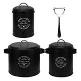 Maxbell 3 Pieces Potato Onion Garlic Canister Set Garlic Keeper Jars for Restaurant Black