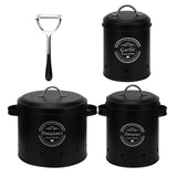 Maxbell 3 Pieces Potato Onion Garlic Canister Set Garlic Keeper Jars for Restaurant Black
