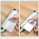 Maxbell Cling Film Wrap Dispenser Multi Functional Refillable Kitchen Storage Tool Light green