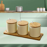 Maxbell 3 Pieces Ceramic Salt and Sugar Container for Counter Home Housewarming Gift white