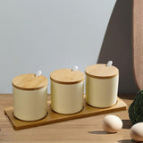 Maxbell 3 Pieces Ceramic Salt and Sugar Container for Counter Home Housewarming Gift white