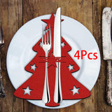 Maxbell 4x Christmas Cutlery Bag Pocket Tableware Forks Pockets Bags for Supplies