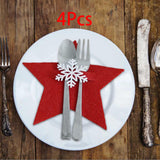 Maxbell 4x Christmas Cutlery Holders Tableware Pocket Reusable for Home Table Decor