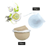 Maxbell 100x Tea Filter Bags Drawstring Kitchen Spice Seasoning Filter Package White