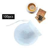 Maxbell 100x Tea Filter Bags Drawstring Kitchen Spice Seasoning Filter Package White