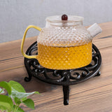 Maxbell Rustic Cast Iron Teapot Warmer Stable Graceful Hollow Out for Balcony Patio Round