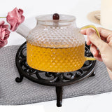 Maxbell Rustic Cast Iron Teapot Warmer Stable Graceful Hollow Out for Balcony Patio Round