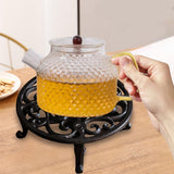 Maxbell Rustic Cast Iron Teapot Warmer Stable Graceful Hollow Out for Balcony Patio Round