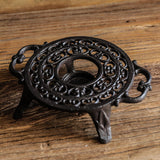 Maxbell Rustic Cast Iron Teapot Warmer Stable Graceful Hollow Out for Balcony Patio Round with Handle